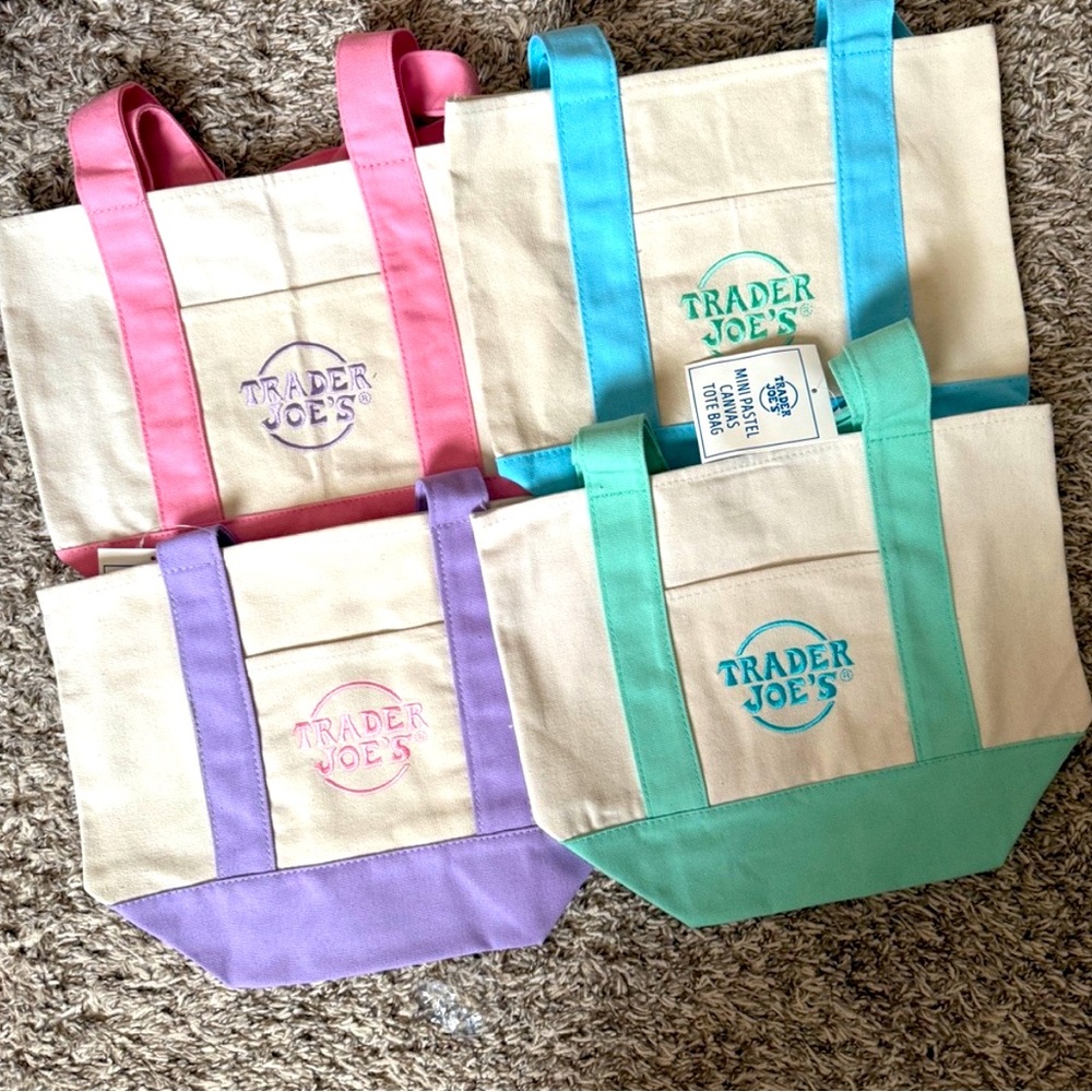 Trader Joe’s Mini Canvas Tote Bag, Set of 4 pastels